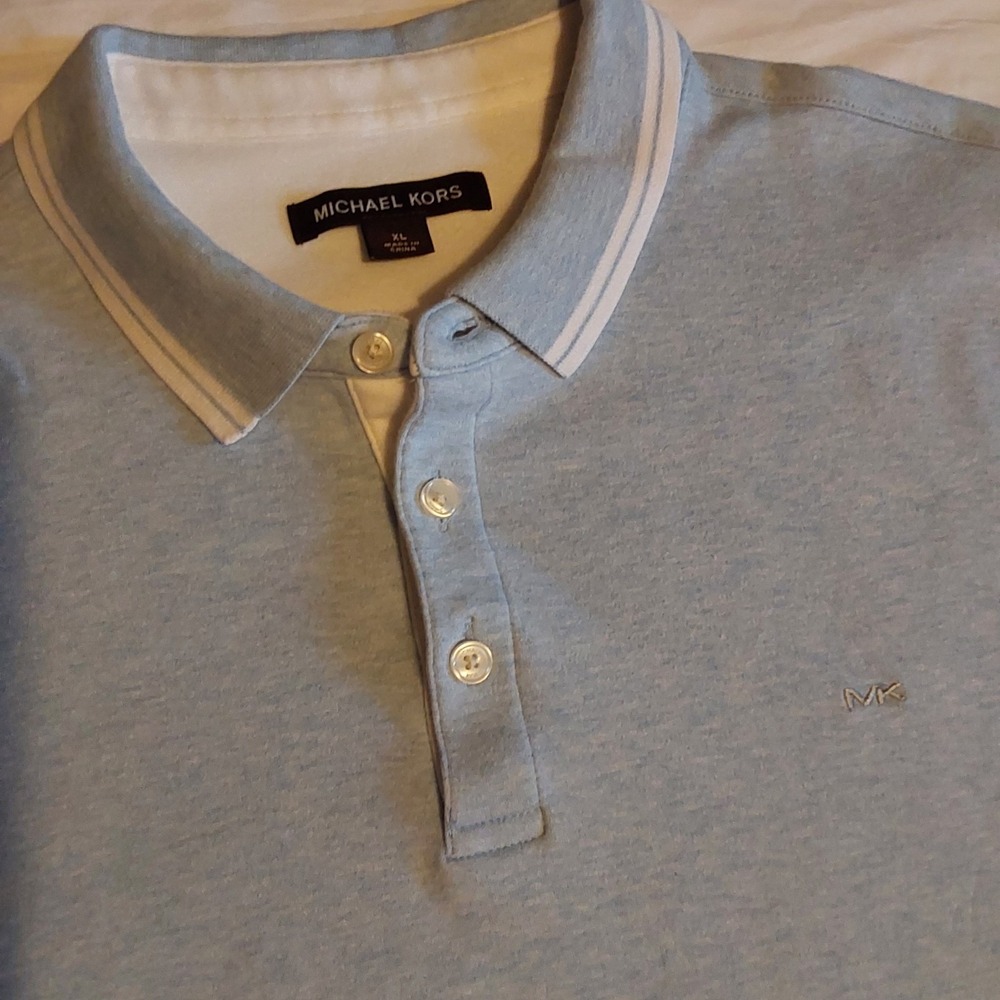 Michael Kors Men's Heather Blue Polo Shirt Size‎ XL 100% Cotton MK Logo Casual